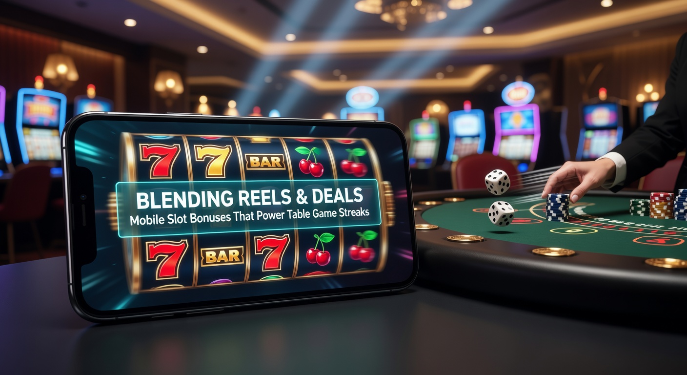 Split-screen view of a smartphone displaying slot bonus explosion on one side and live blackjack table with stacked chips on the other, illustrating seamless game transitions