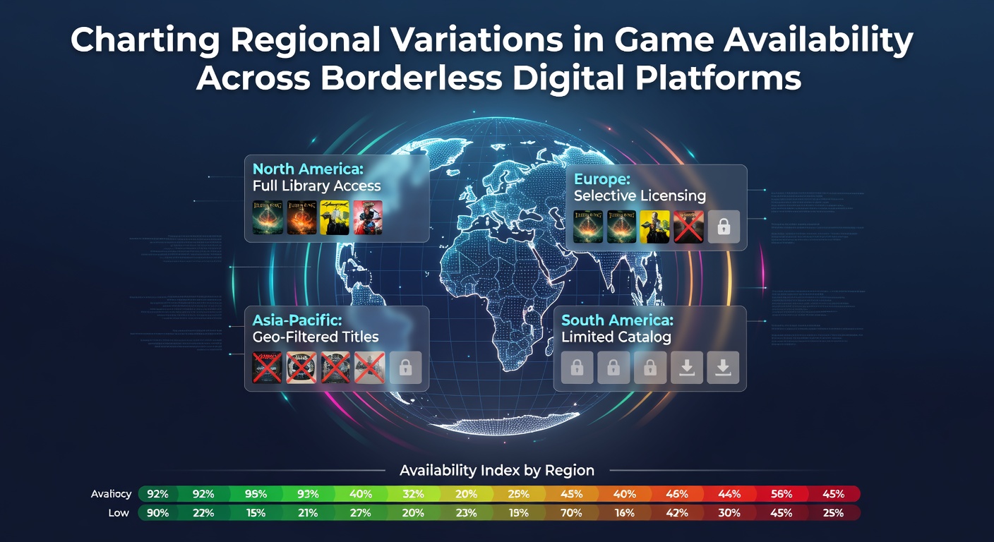 Global map highlighting regional differences in digital game access on platforms like Steam and app stores
