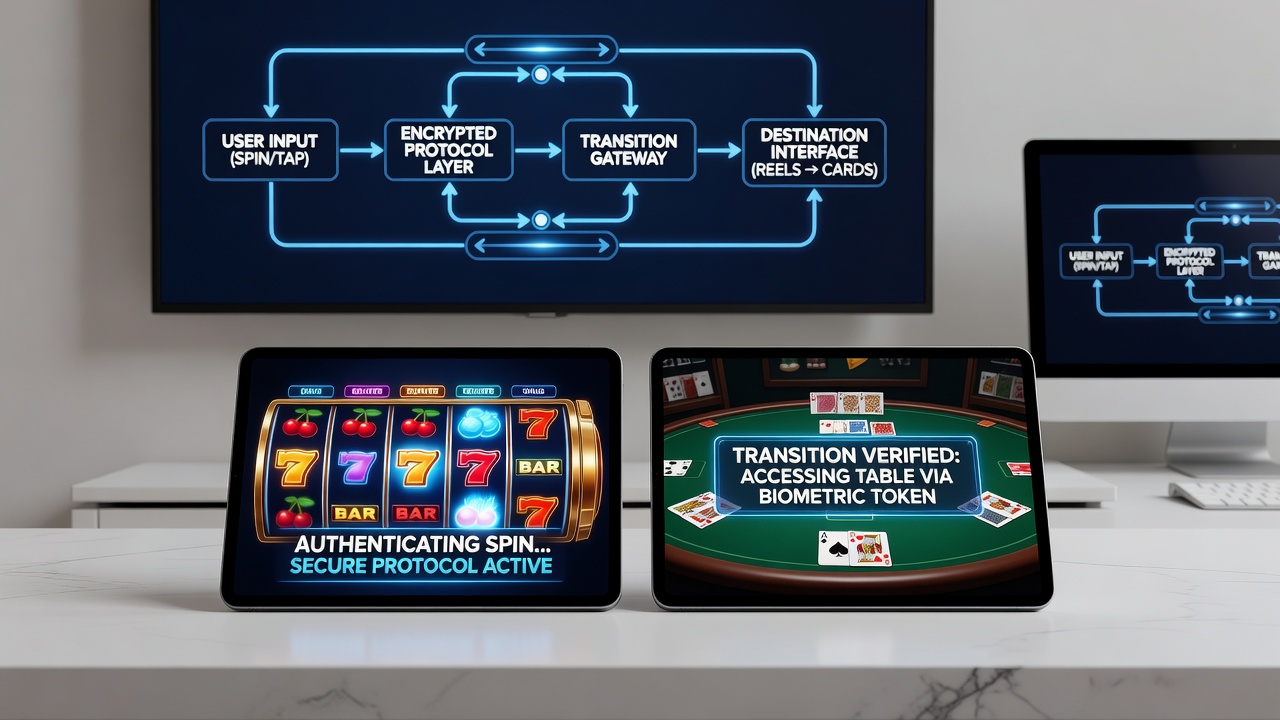 Close-up of smartphone screen displaying secure authentication flow between casino game modes