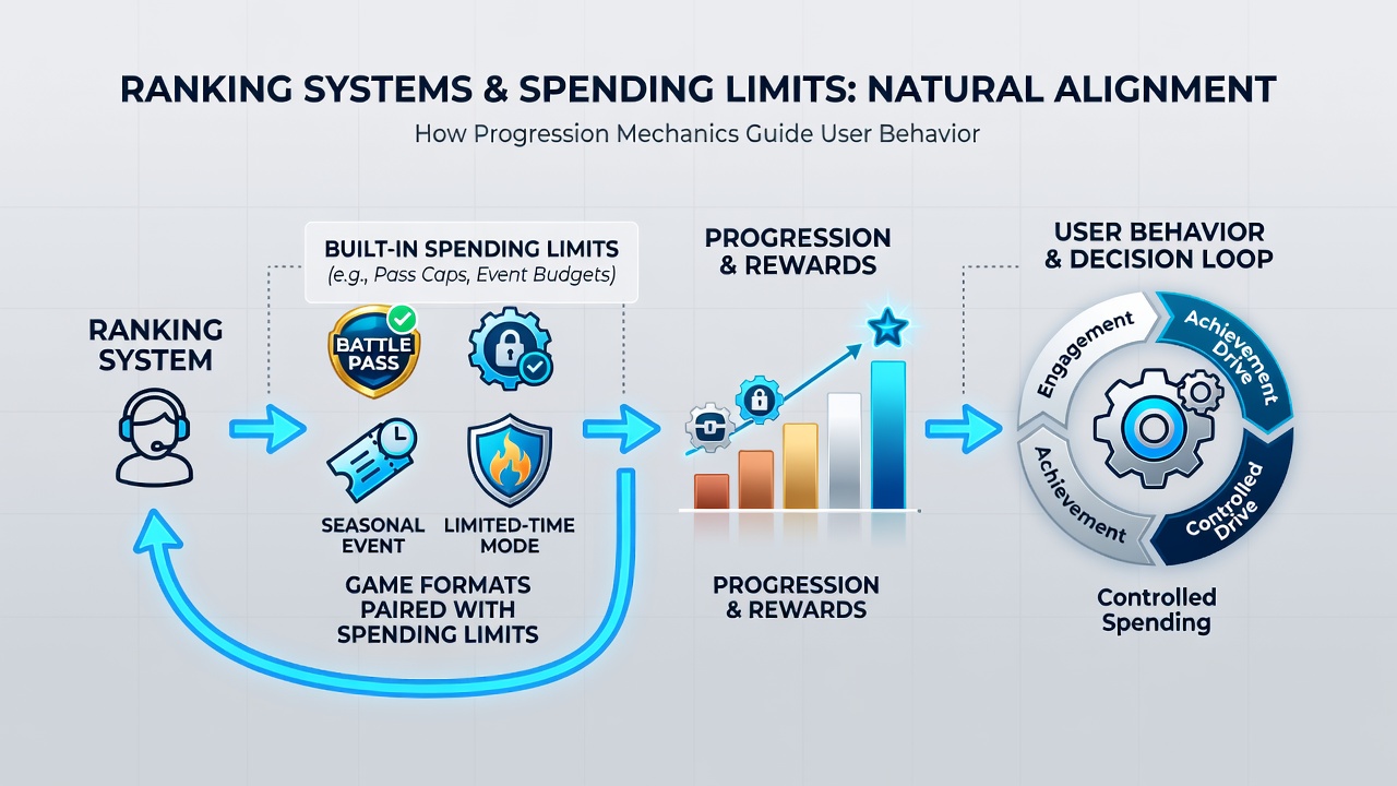 Screenshot examples of in-app game interfaces showing spending limit integration and ranking positions on mobile casino platforms